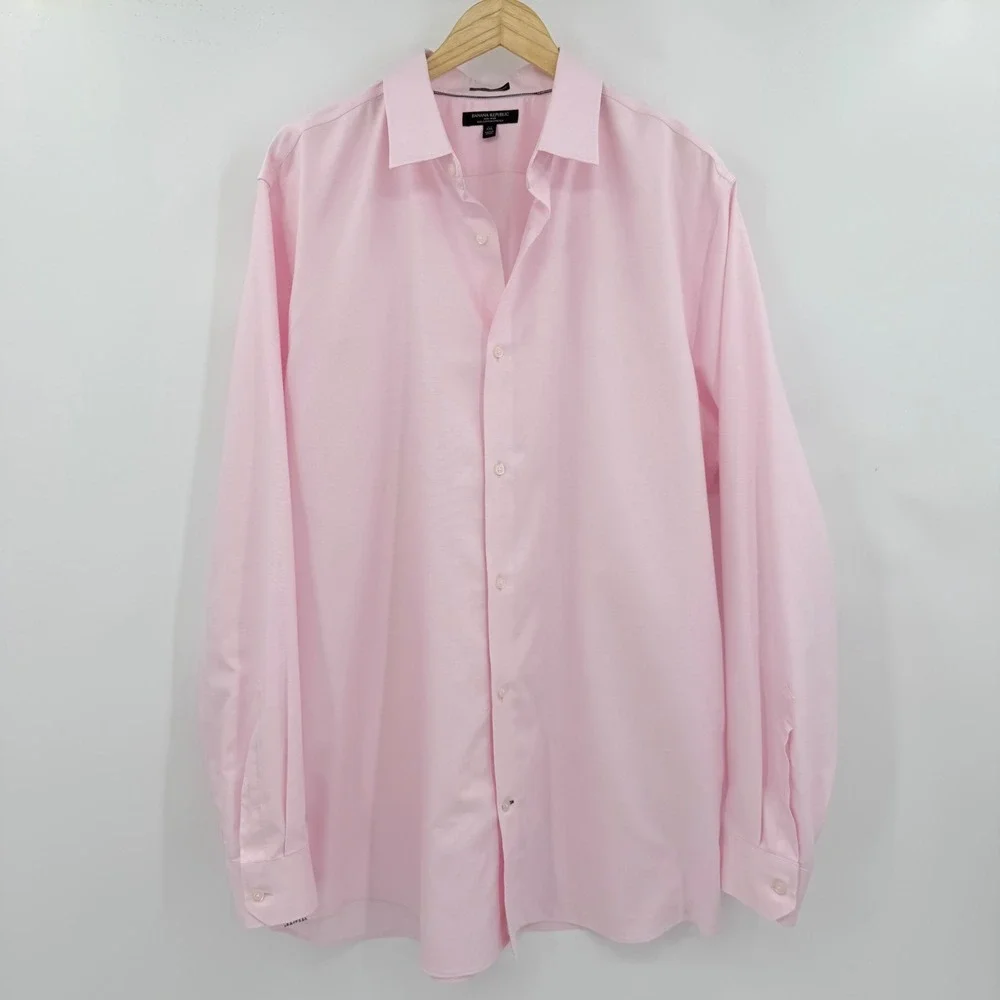Banana Republic Dress Shirt Men XXL Tall Pink Camden Standard Fit Non-Iron